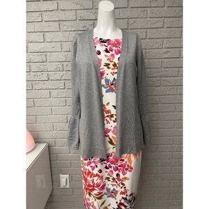 Pointelle Gray Open Front Sweater Size L